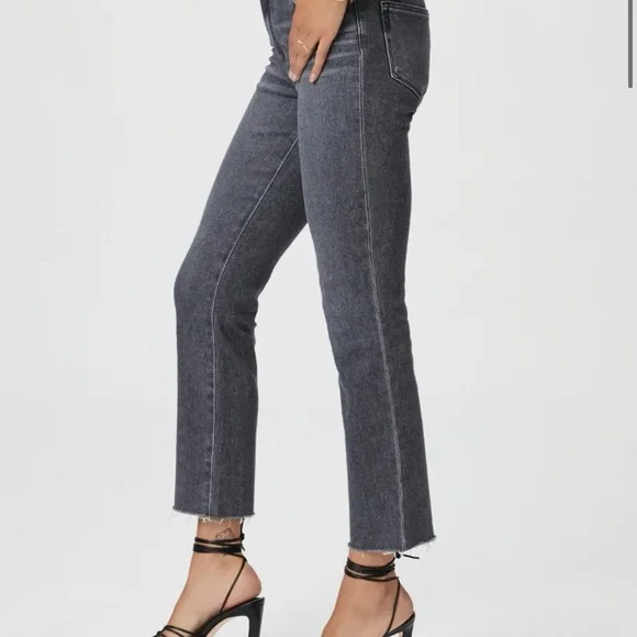 PAIGE Cindy High Rise Straight Leg Raw Hem Jeans Ash Black Gray 28 - Picture 2 of 12